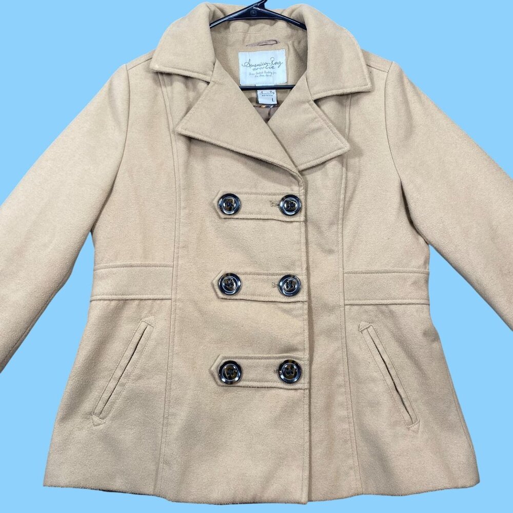 American Rag Beige Double-Breasted Peacoat Womens Large Fully Lined Outerwear